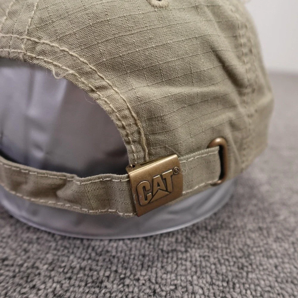 CAT Hat Cap Strap Back Mens One Size Beige Camo USA Flag Patriotic Baseball